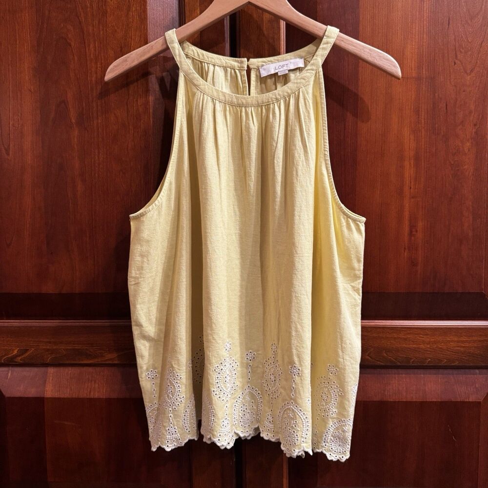 LOFT Yellow Linen Blend Eyelet Embroidered Sleeveless Tank Top NWT XL - Picture 2 of 16